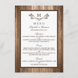 Land Rustic Monogram Gren & Wood Bröllop Menu Meny