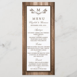 Land Rustic Monogram Gren & Wood Bröllop Menu Meny