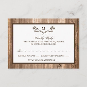 Land Rustic Monogram Gren & Wood Bröllop OSA Kort