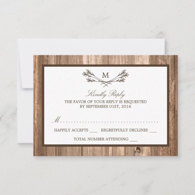 Land Rustic Monogram Gren & Wood Bröllop OSA Kort (Framsida)