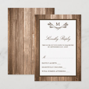Land Rustic Monogram Gren & Wood Bröllop OSA Kort