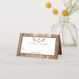Land Rustic Monogram Gren & Wood Bröllop Placeringskort