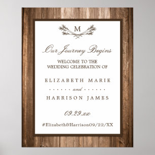 Land Rustic Monogram Gren & Wood Bröllop Poster