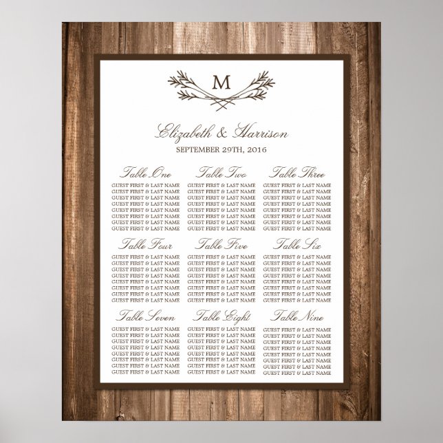 Land Rustic Monogram Gren & Wood Bröllop Poster (Framsidan)