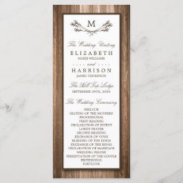 Land Rustic Monogram Gren & Wood Bröllop Program