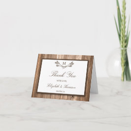 Land Rustic Monogram Gren & Wood Bröllop Tack Kort