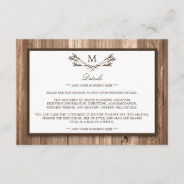 Land Rustic Monogram Gren & Wood Bröllop Tilläggskort