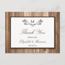 Land Rustic Monogram Gren & Wood Bröllop Vykort