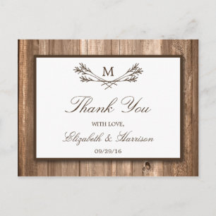 Land Rustic Monogram Gren & Wood Bröllop Vykort