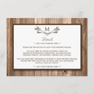 Land Rustic Monogram Gren & Wood Detail Card Tilläggskort