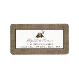 Land Rustic Monogram Träd & Burlap Bröllop Adressetikett