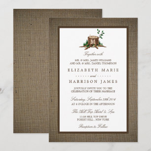 Land Rustic Monogram Träd & Burlap Bröllop Inbjudningar