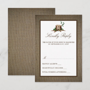 Land Rustic Monogram Träd & Burlap Bröllop OSA Kort