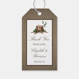 Land Rustic Monogram Träd & Burlap Bröllop Presentetikett