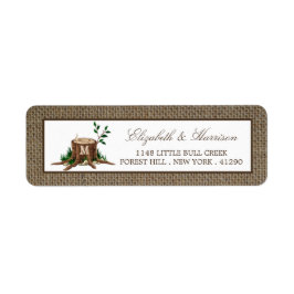 Land Rustic Monogram Träd & Burlap Bröllop Returadress Etikett