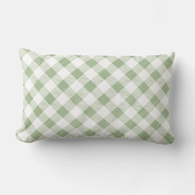 Land Rustic Natural Sage Gingham Play Lumbarkudde (Framsida)