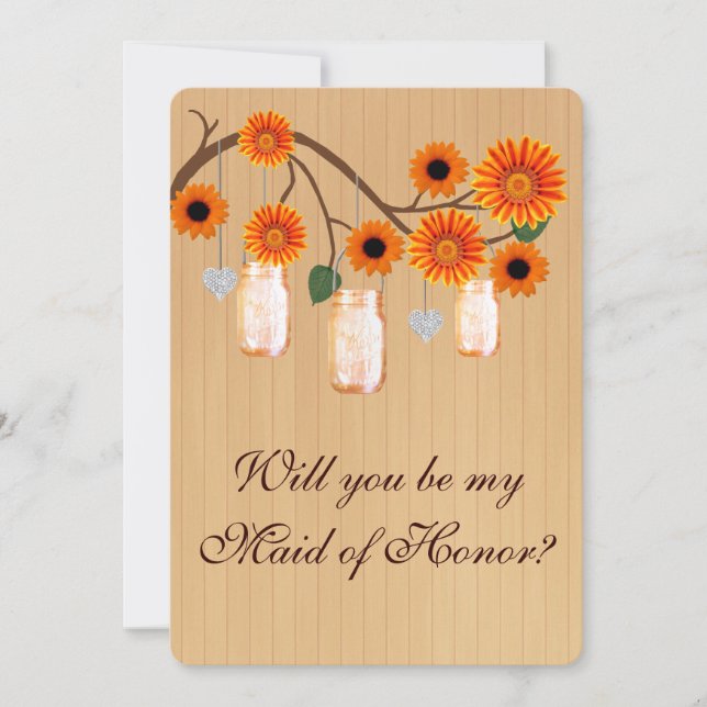 Land Rustic Orange Mason Burk Maid of honor-kort Inbjudningar (Framsida)