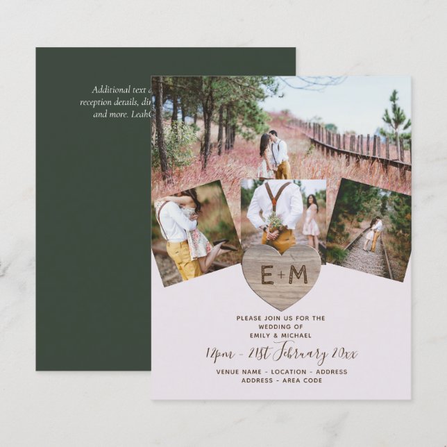 Land Rustic Photo Carved Heart Monogram Bröllop (Fram/baksida)