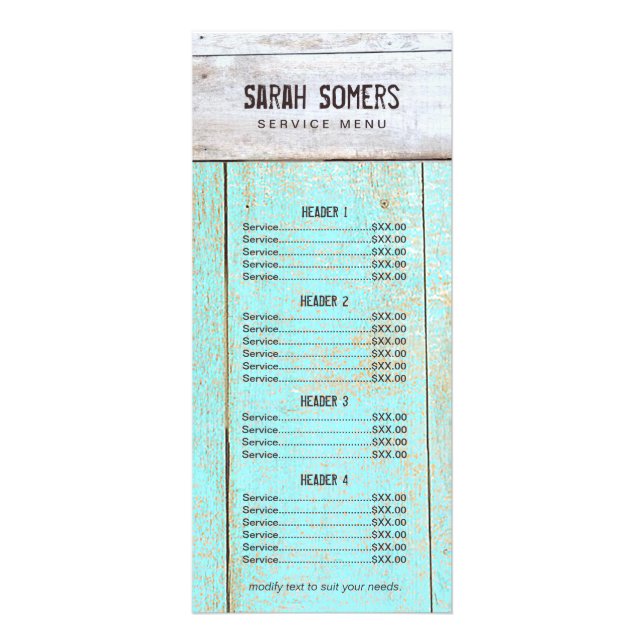 Land Rustic Reclated Wood Pris List Menu Reklamkort (Framsidan)
