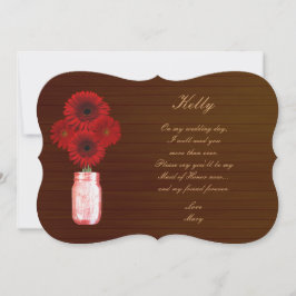 Land Rustic Red Mason Burk Maid of honor-kort Inbjudningar