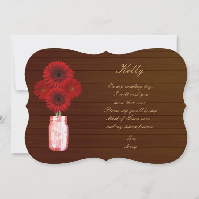 Land Rustic Red Mason Burk Maid of honor-kort Inbjudningar (Framsida)