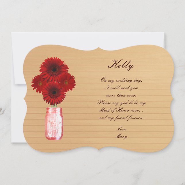 Land Rustic Red Mason Burk Maid of honor-kort Inbjudningar (Framsida)