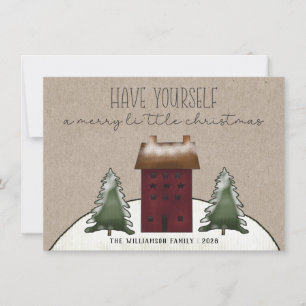 Land Rustic Saltbox House Hälsning Helgdag Card Julkort