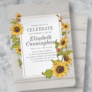 Land Rustic Solros Blommigt Woodsy Memorial Inbjudningar