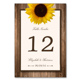Land Rustic Solros & Brown Wood Bröllop Bordsnummer