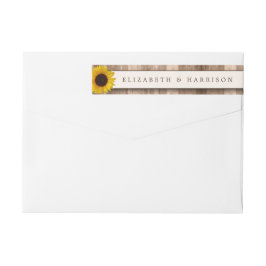 Land Rustic Solros & Brown Wood Bröllop Etikettband