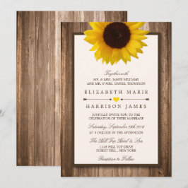 Land Rustic Solros & Brown Wood Bröllop Inbjudningar