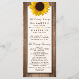 Land Rustic Solros & Brown Wood Bröllop Program