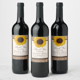 Land Rustic Solros & Brown Wood Bröllop Vinflaska Etikett