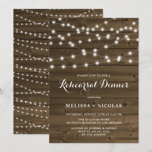 Land Rustic String Ljus Rehearsal Dinner Inbjudningar