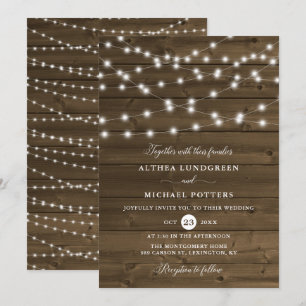 Land Rustic String Ljus Wood Bröllop Inbjudningar