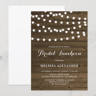 Land Rustic String Ljus Wood Möhippa Luncheon Inbjudningar