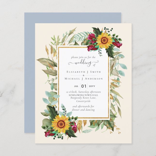 Land Rustic Sunblommor Burgundy Ro Bröllop (Fram/baksida)