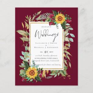 Land Rustic Sunblommor Burgundy Ro Bröllop Flygblad