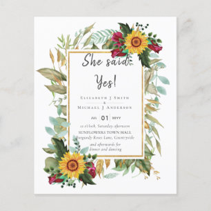 Land Rustic Sunblommor Burgundy Ro Bröllop Flygblad