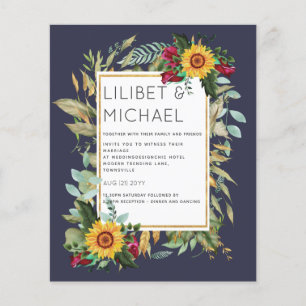 Land Rustic Sunblommor Burgundy Ro Bröllop Flygblad