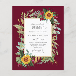 Land Rustic Sunblommor Burgundy Ro Bröllop Flygblad