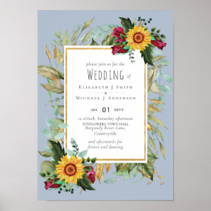 Land Rustic Sunblommor Burgundy Ro Bröllop Poster