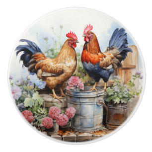 Land Rustic Tupp Hen Red Geraniums Tin Pail Knopp