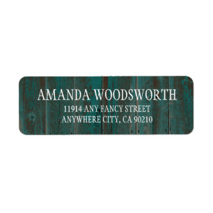 Land Rustic Turquise Barn Wood Bröllopsetiketter Returadress Etikett