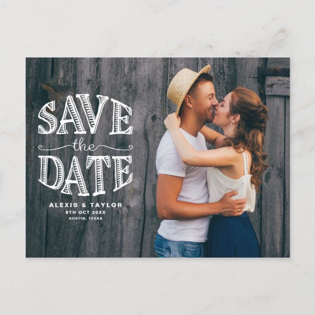 Land Rustic Typography Photo Save Date Meddelande Vykort (Framsida)