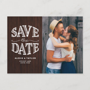 Land Rustic Typography Wood Photo Save Date Meddelande Vykort