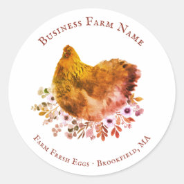 Land Rustic Watercolor Blommigt Chicken Runt Klistermärke
