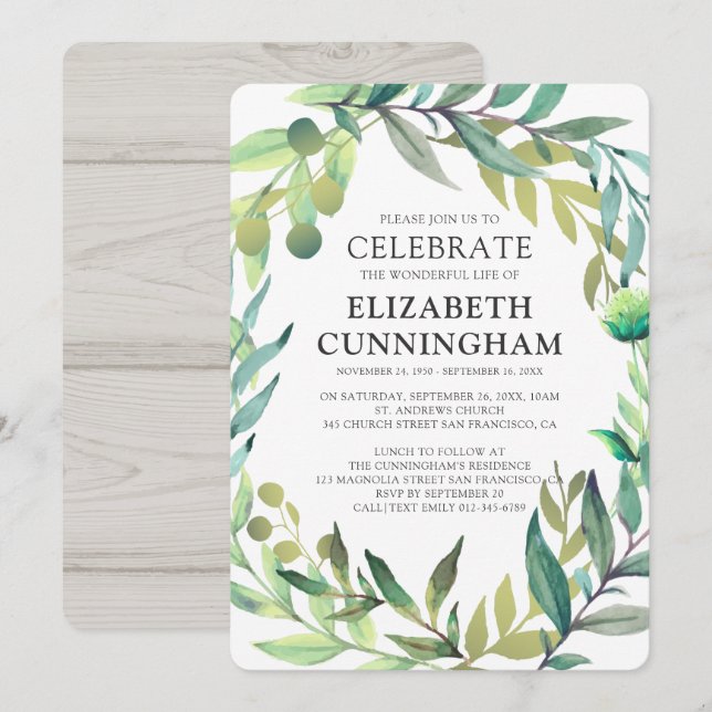 Land Rustic Watercolor Foliage Memorial Inbjudningar (Fram/baksida)