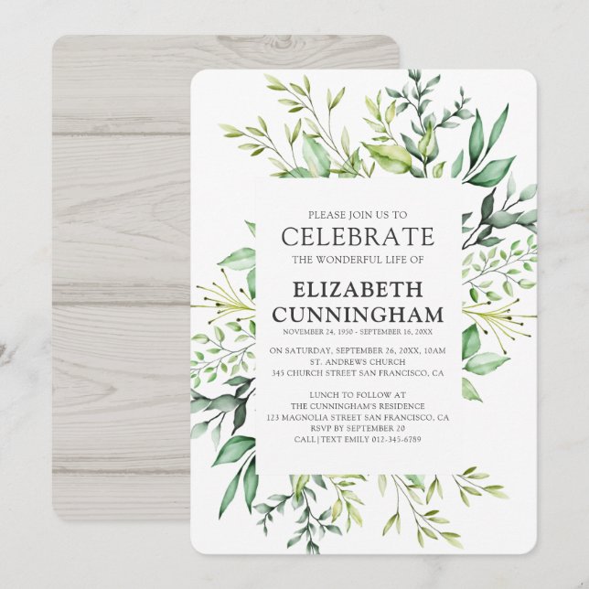 Land Rustic Watercolor Foliage Memorial Inbjudningar (Fram/baksida)