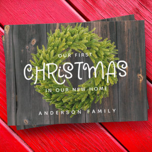 Land Rustic Wood Första jul - nytt hem Julkort